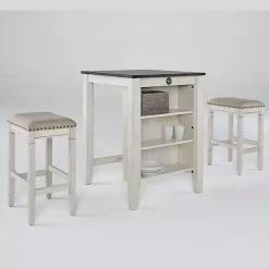 Kirklands Home White Wood Linen 3-pc. USB Island and Stool Set Best