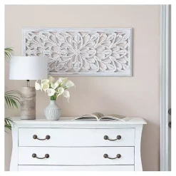 Kirklands Home Wood Medallion August Wall Plaque White Hot