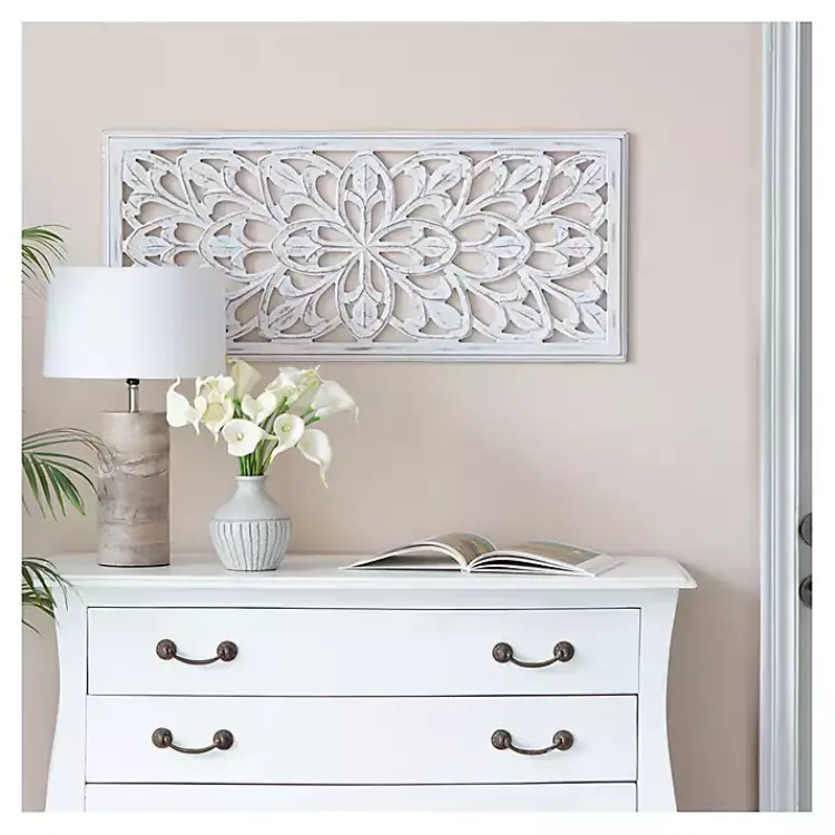 Kirklands Home Wood Medallion August Wall Plaque White Hot