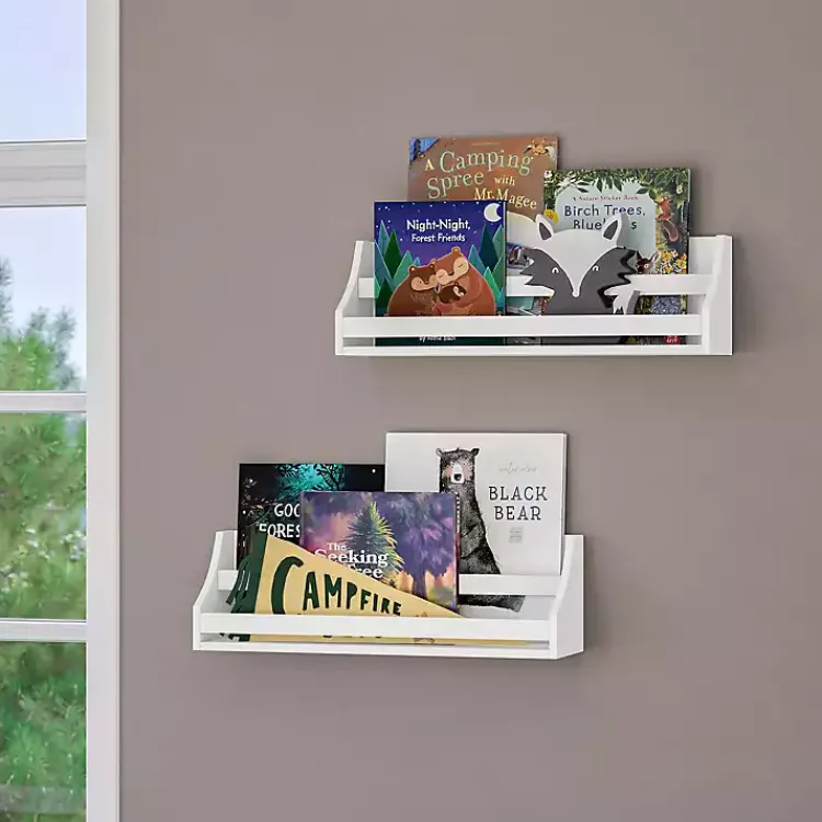 Kirklands Home White Wood Rack Wall Bookshelves, Set of 2 Sale