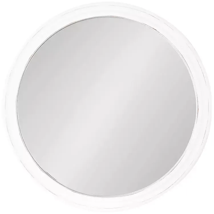 Kirklands Home Wood Round Mansel Mirror White New