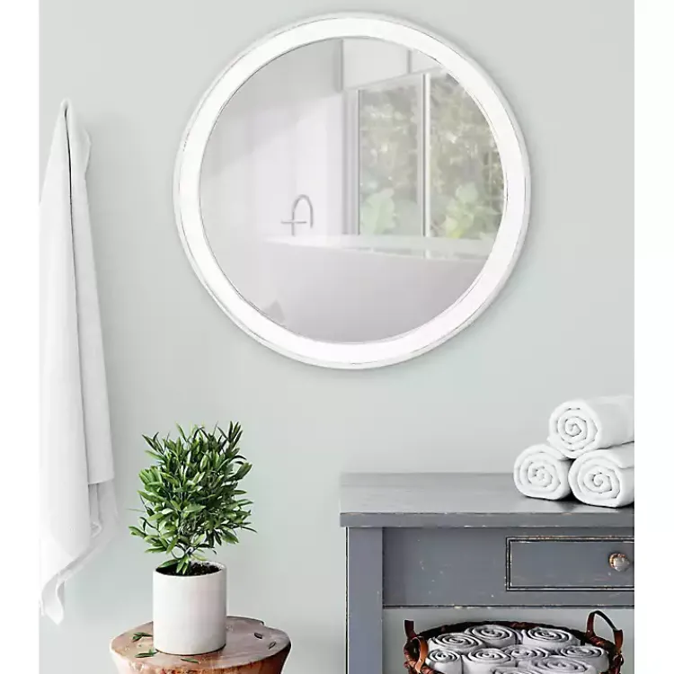 Kirklands Home Wood Round Mansel Mirror White New