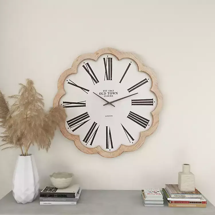 Kirklands Home White Wood Scalloped Frame Wall Clock Outlet