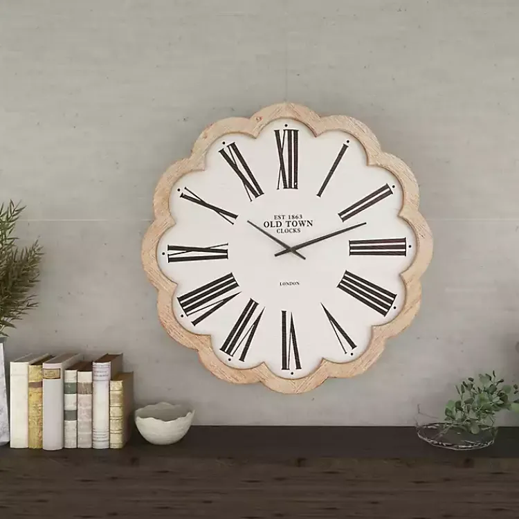 Kirklands Home White Wood Scalloped Frame Wall Clock Outlet