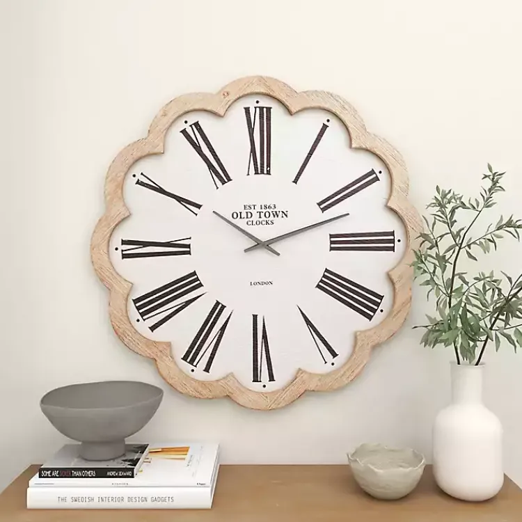 Kirklands Home White Wood Scalloped Frame Wall Clock Outlet