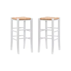 Kirklands Home White Wood Seagrass Backless 2-pc. Bar Stool Set Tan Discount