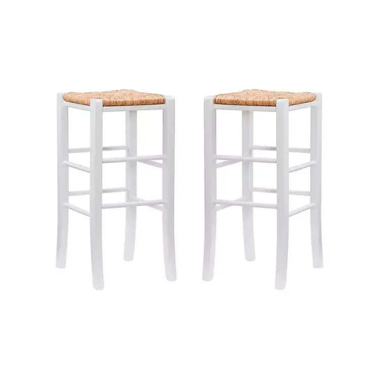 Kirklands Home White Wood Seagrass Backless 2-pc. Bar Stool Set Tan Discount