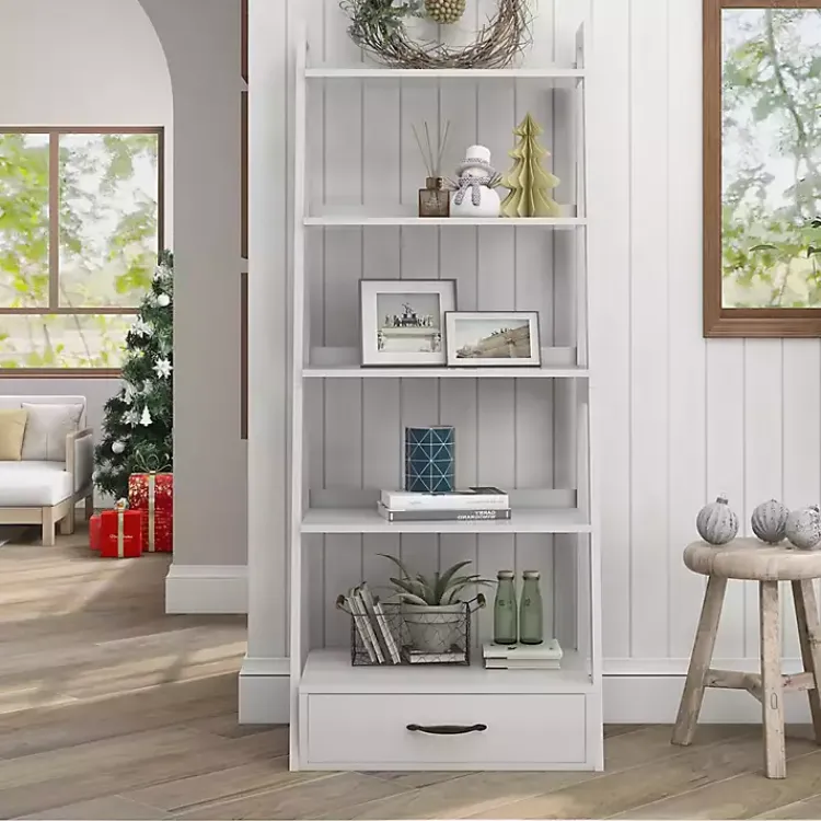 Kirklands Home Wood 5-Shelf Leaning Bookshelf White Online