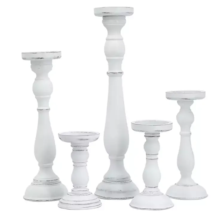 Candle Holders>Kirklands Home Wood Spindle Taper Candle Holders, Set of 5 White
