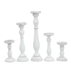 Candle Holders>Kirklands Home Wood Spindle Taper Candle Holders, Set of 5 White