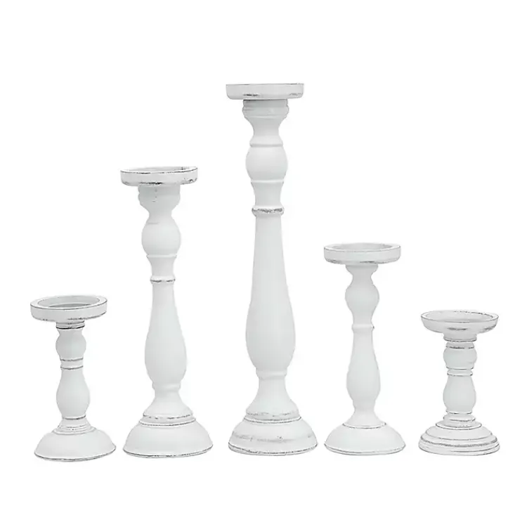 Candle Holders>Kirklands Home Wood Spindle Taper Candle Holders, Set of 5 White
