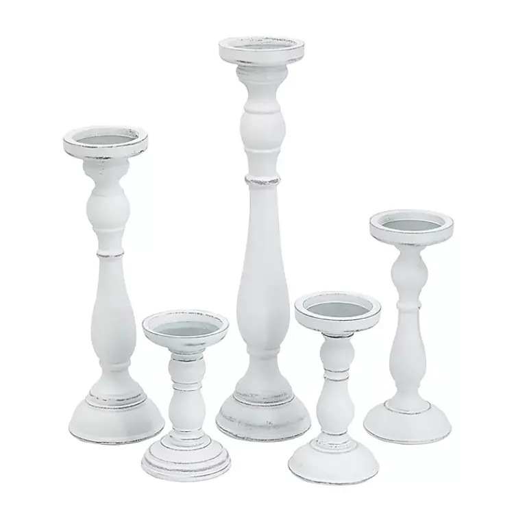 Candle Holders>Kirklands Home Wood Spindle Taper Candle Holders, Set of 5 White