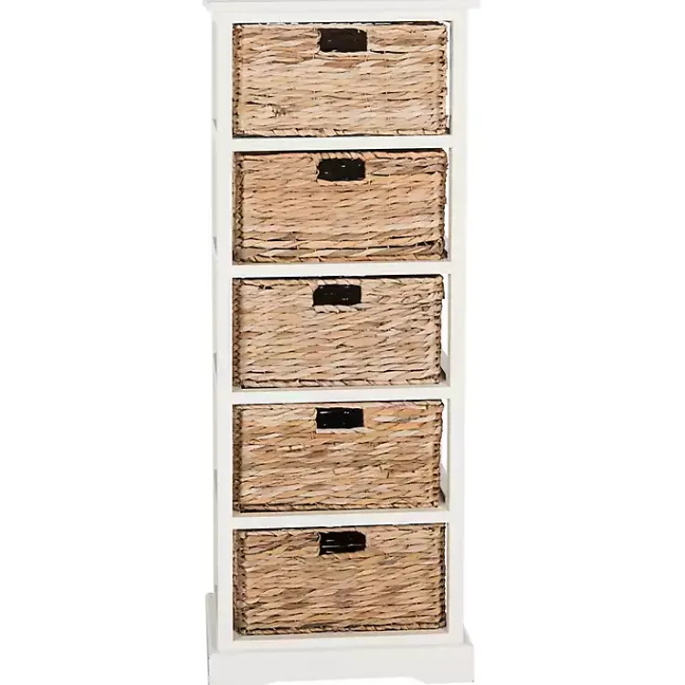 Kirklands Home Wood 5-Tier Basket Storage Shelf White New