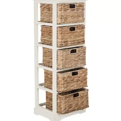 Kirklands Home Wood 5-Tier Basket Storage Shelf White New