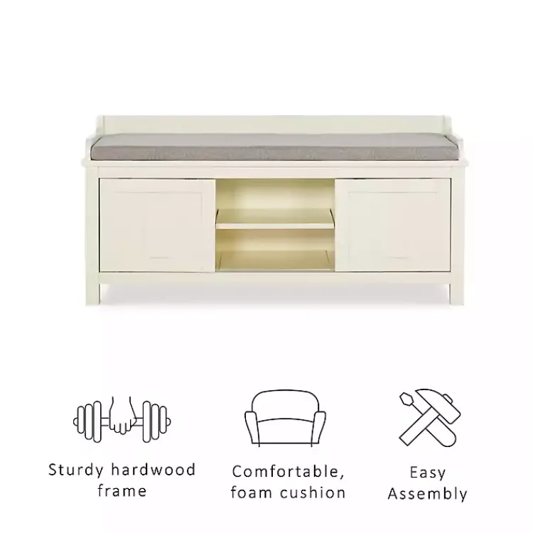 Kirklands Home White Wood Upholstered Storage Bench Hot