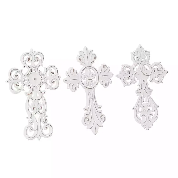 Kirklands Home Wood Wall Cross Wall Plaques, Set of 3 White Outlet
