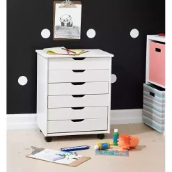 Kirklands Home Wood Wide 6-Drawer Cary Storage Cart White Best
