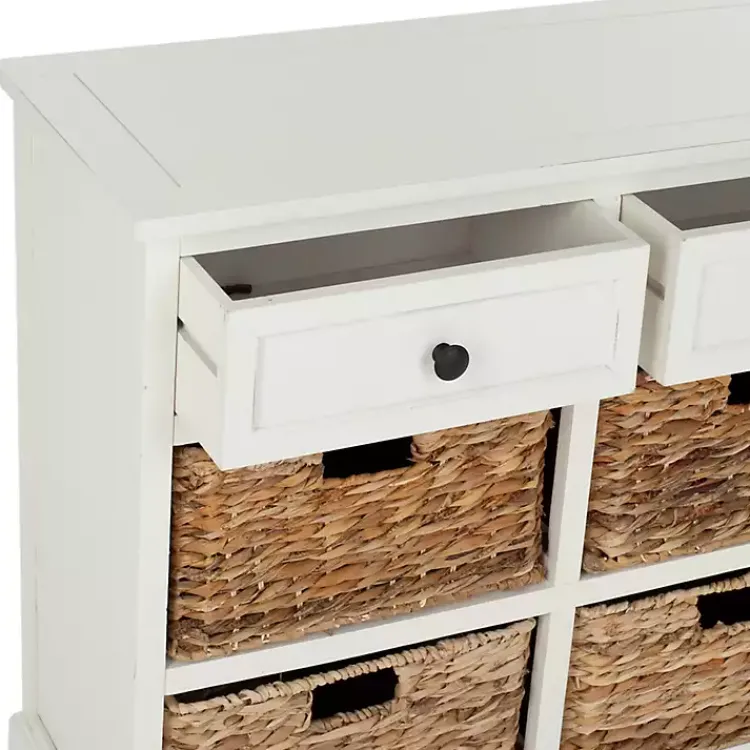 Kirklands Home Wood Woven Baskets Cabinet White