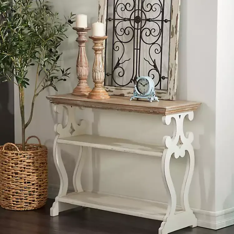 Kirklands Home Wooden 2-Shelf Console Table White New