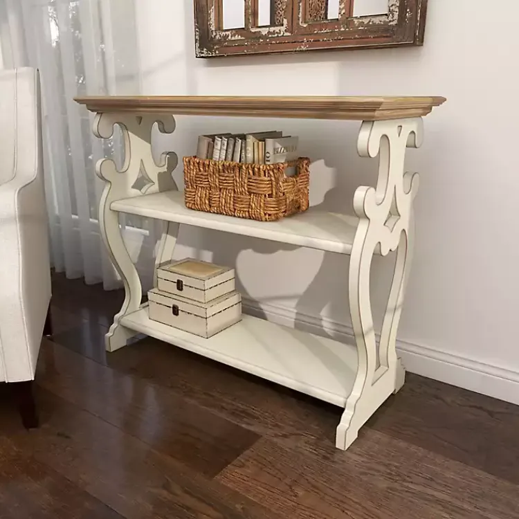 Kirklands Home Wooden 2-Shelf Console Table White New