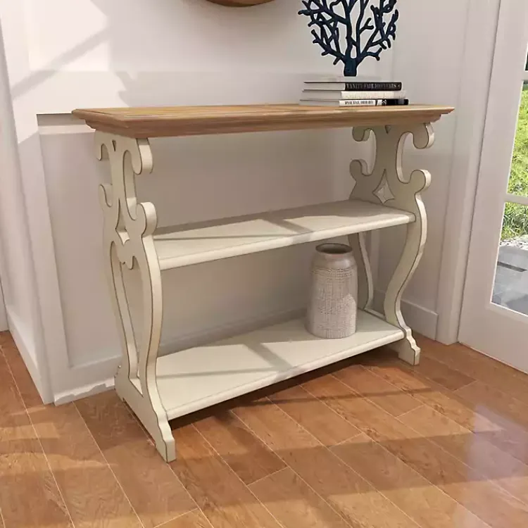 Kirklands Home Wooden 2-Shelf Console Table White New