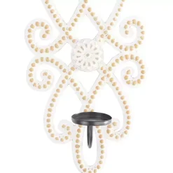 Sconces>Kirklands Home Whitewash Beaded Scroll Sconce