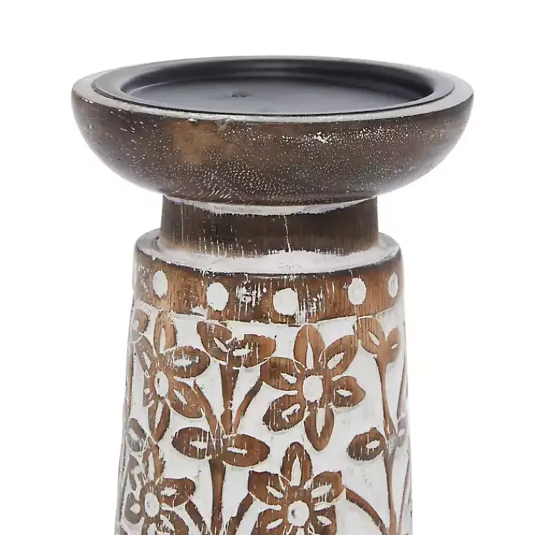 Candle Holders>Kirklands Home Whitewash Floral Mango Candlesticks, Set of 3