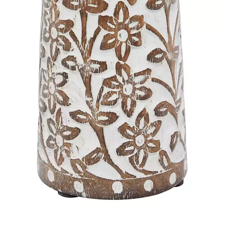 Candle Holders>Kirklands Home Whitewash Floral Mango Candlesticks, Set of 3