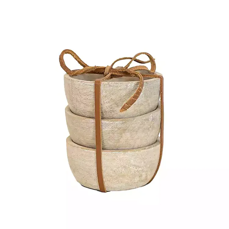 Kirklands Home wash Wood Pinch Bowls, Set of 3 White Online