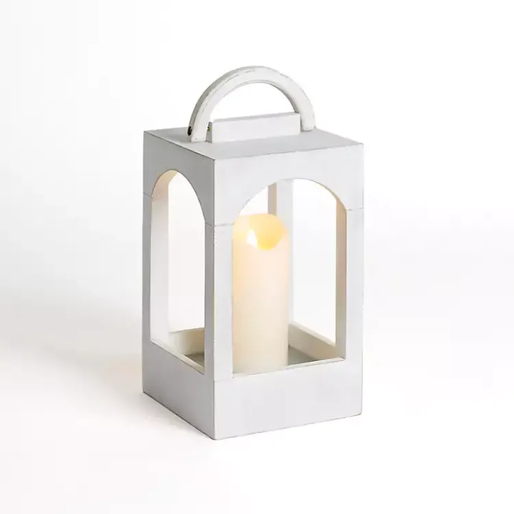 Lanterns>Kirklands Home washed Arched Wood Lantern, 12 in. White