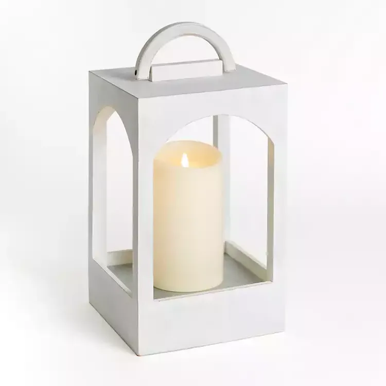 Lanterns>Kirklands Home washed Arched Wood Lantern, 18 in. White