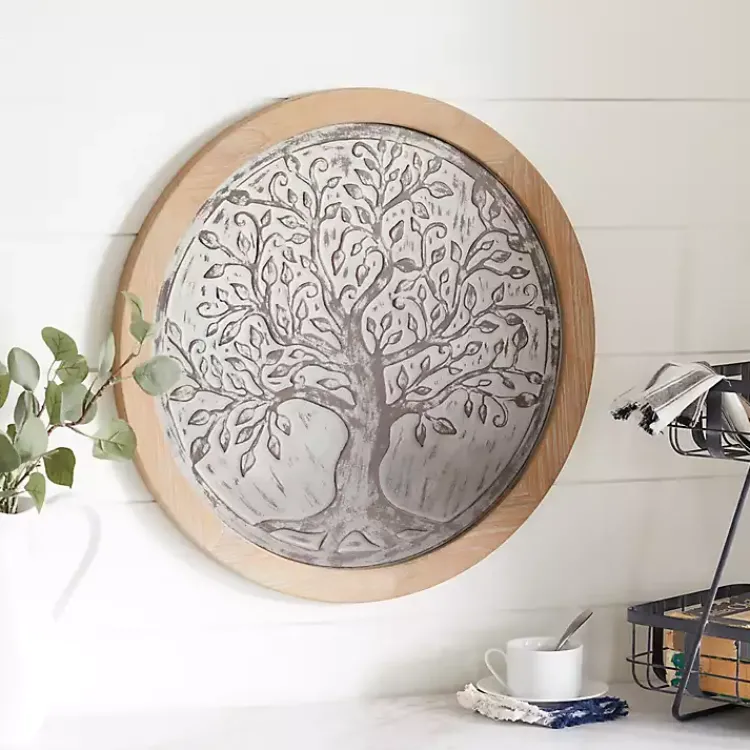 Kirklands Home Whitewashed Bronze Tree Framed Wall Plaque Sale