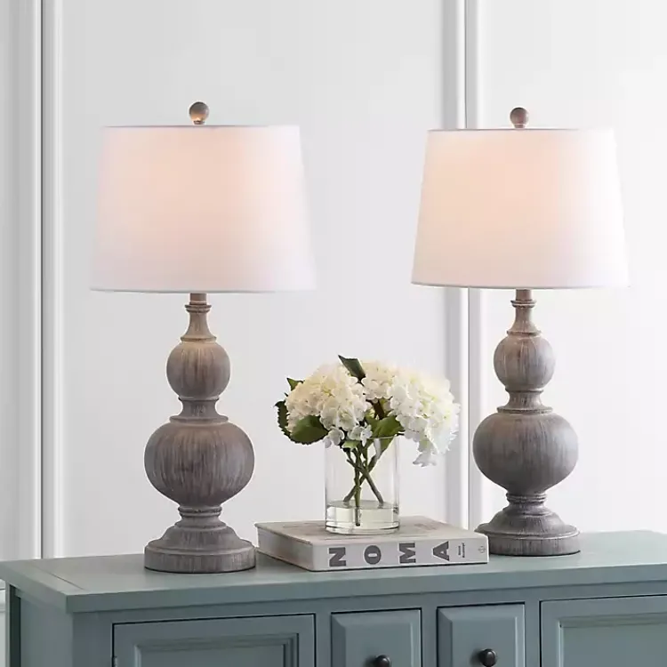 Kirklands Home Whitewashed Brown Carved 2-pc. Table Lamp Set Ivory Sale