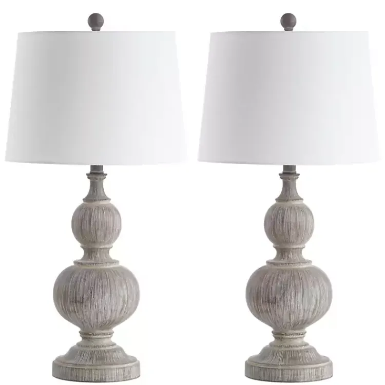 Kirklands Home Whitewashed Brown Carved 2-pc. Table Lamp Set Ivory Sale