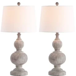 Kirklands Home Whitewashed Brown Carved 2-pc. Table Lamp Set Ivory Sale