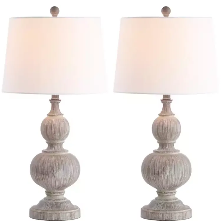 Kirklands Home Whitewashed Brown Carved 2-pc. Table Lamp Set Ivory Sale