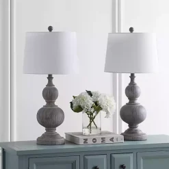 Kirklands Home Whitewashed Brown Carved 2-pc. Table Lamp Set Ivory Sale