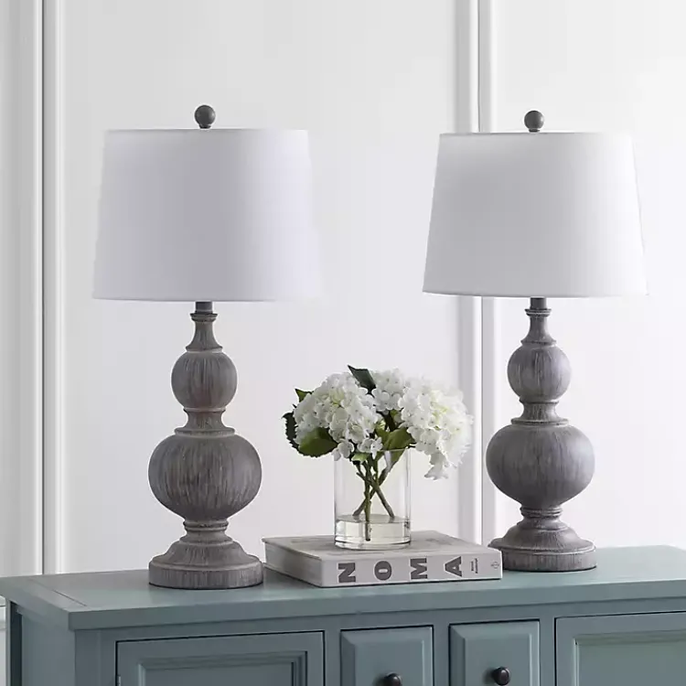 Kirklands Home Whitewashed Brown Carved 2-pc. Table Lamp Set Ivory Sale