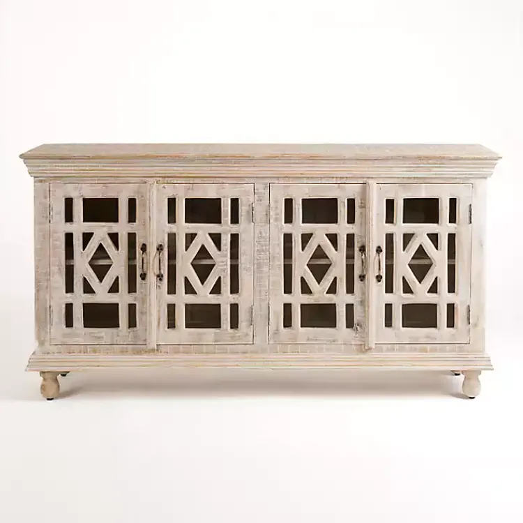 Kirklands Home Whitewashed Carri Glass Door Cabinet Clearance