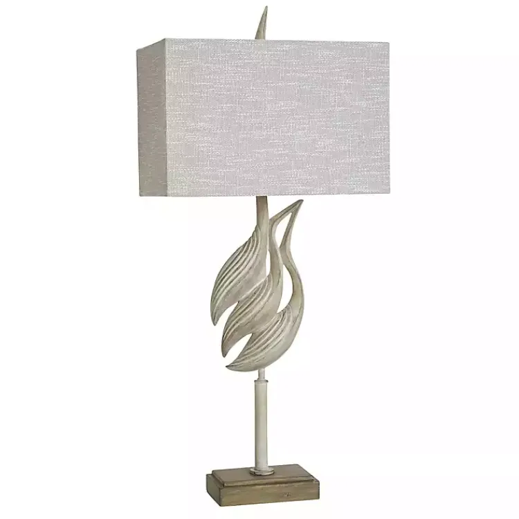 Kirklands Home Whitewashed Carved Egrets Buffet Lamp Gray Clearance