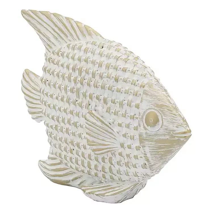 Statues & Figurines>Kirklands Home Whitewashed Ceramic Woven Fish Statue