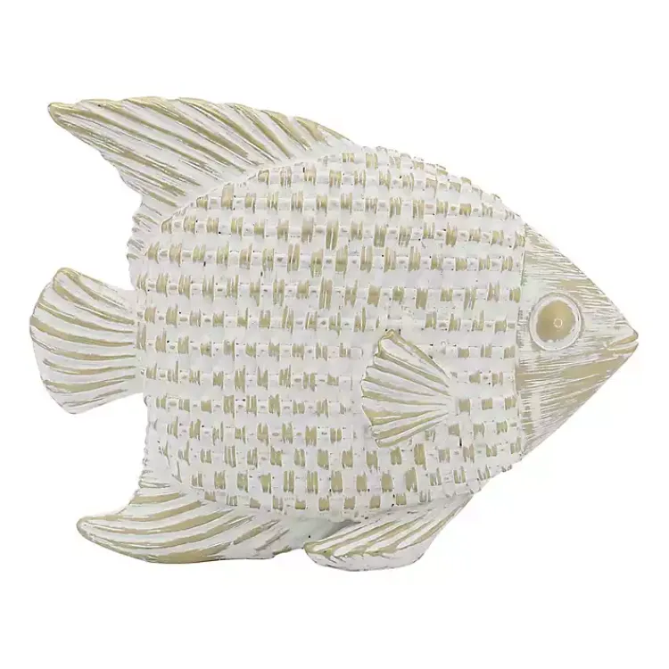 Statues & Figurines>Kirklands Home Whitewashed Ceramic Woven Fish Statue
