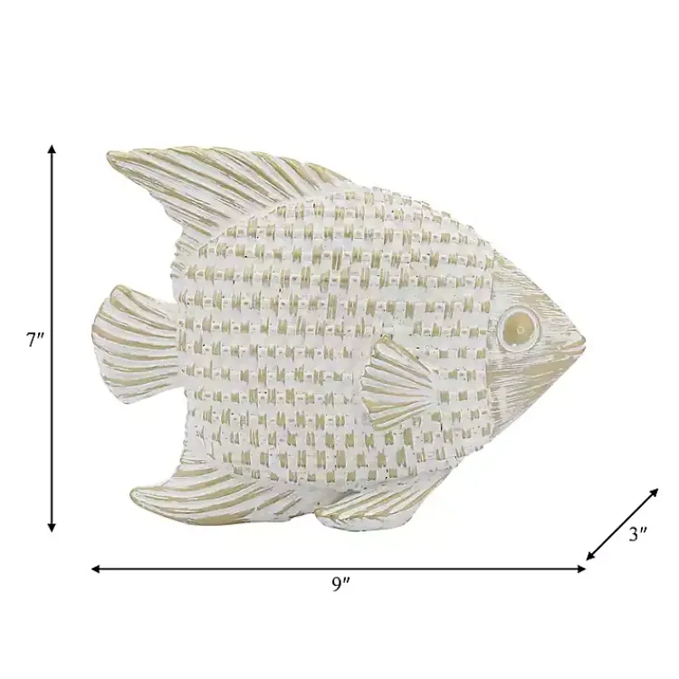 Statues & Figurines>Kirklands Home Whitewashed Ceramic Woven Fish Statue