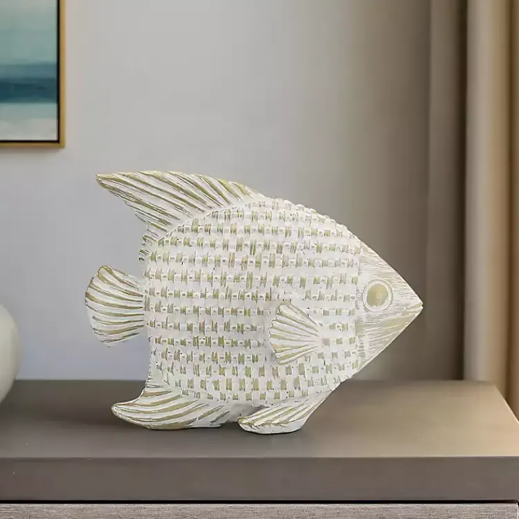 Statues & Figurines>Kirklands Home Whitewashed Ceramic Woven Fish Statue