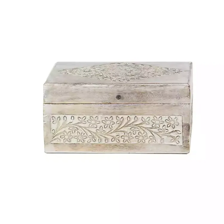Baskets & Boxes>Kirklands Home washed Floral Carved Wood Boxes, Set of 3 White