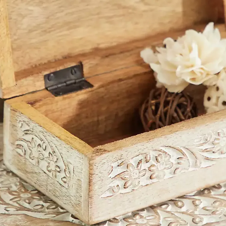 Baskets & Boxes>Kirklands Home washed Floral Carved Wood Boxes, Set of 3 White