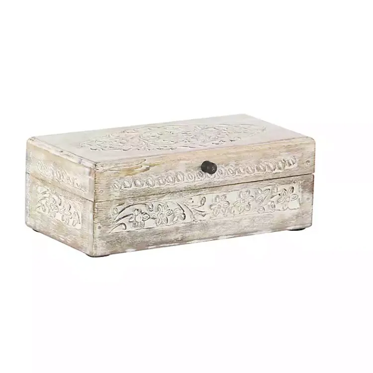 Baskets & Boxes>Kirklands Home washed Floral Carved Wood Boxes, Set of 3 White