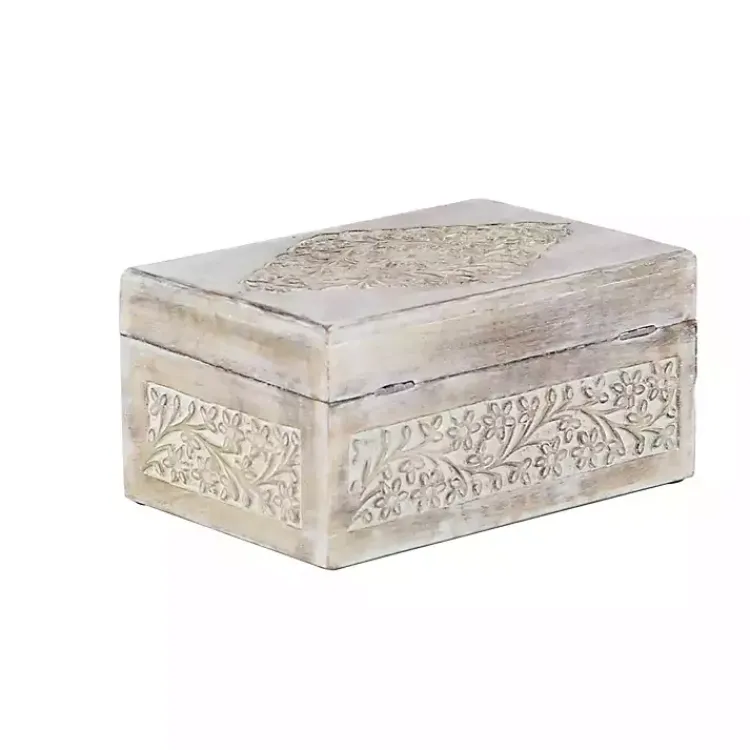 Baskets & Boxes>Kirklands Home washed Floral Carved Wood Boxes, Set of 3 White