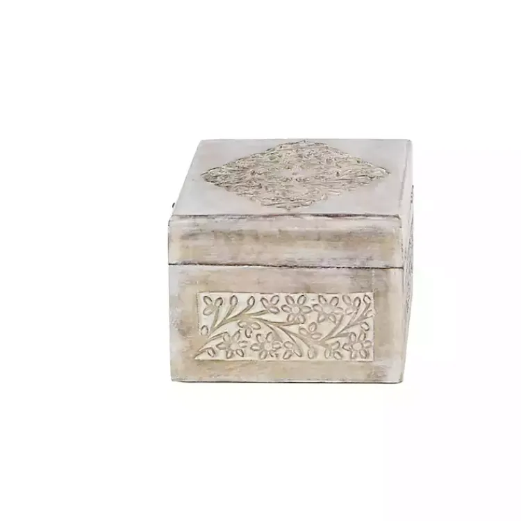 Baskets & Boxes>Kirklands Home washed Floral Carved Wood Boxes, Set of 3 White