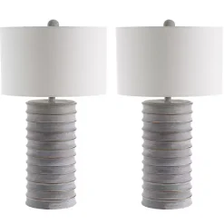 Kirklands Home Whitewashed Gray Ridges Table Lamps, Set of 2 Ivory Clearance